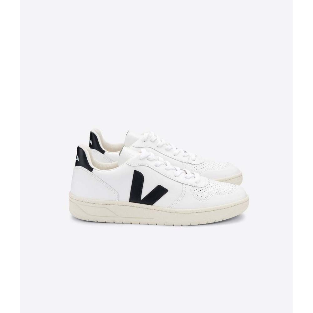 Men\'s Veja V-10 LEATHER Sneakers White/Black | SG 337FDN